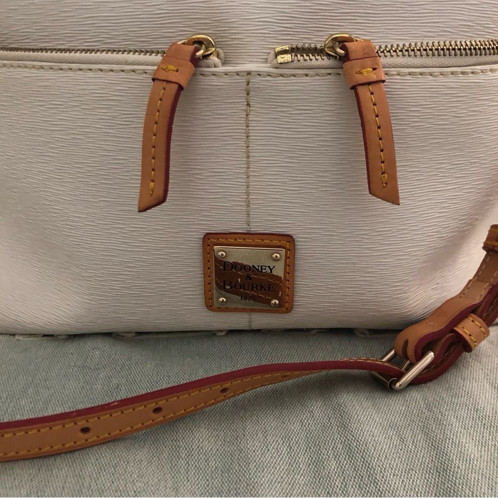 #4. Dooney & Bourke Epi Leather White Tan Double Zip Outer Pockets Satchel - Picture 2 of 12